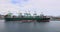 Long Beach California barge container ship cargo port fast motion 4K