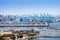 Long Beach marina and shipping port at sunny day