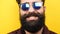 Long bearded men with sunglasses on smiling