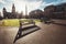 Long benches shadows on the George Square - the principal civic