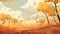 long big yellow field in autumn, golden inspired trees, anime wallpaper, ai generated image