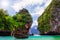 Long boat, rocks on Koh Hong