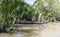 Long boat under green plants at Mekong river in Vietnam