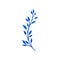 Long branch with small blue leaves. Vector illustration on white background.