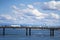 Long bridge across the Columbia River with heavy traffic of semi