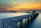 The long bridge over the sea with a beautiful sunrise, Rayong, T