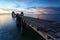 The long bridge over the sea with a beautiful sunrise, Thailand