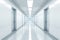 Long bright corridor in scientific laboratory building. Clean white hallway. Generative AI