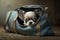 Long-coated Chihuahua puppy sticking its head out of its carry bag
