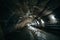 Long concrete underground industrial tunnel or corridor