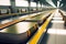 long conveyor belt for carrying passengers' luggage in airport baggage claim area