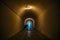 Long corridor or illuminated tunnel in bomb shelter, underground military bunker of cold war, perspective