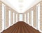 Long corridor with rows of closed doors. Concept of infinite opportunities for success and toughness of choice. 3d