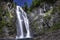 Long daytime exposure of the huge waterfall of Saut deth Pish in the Aran Valley, Catalan Pyrenees, Lerida, Spain