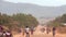 Long dirt road in africa with bicycles