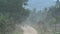 Long dirt road in africa with bicycles