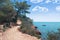 Long distance walk way GR 92 next to Mediterranean sea from Bacone Beach to Maria Cove in Ampolla, Tarragona.
