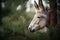 long-eared donkey beneath a pine tree