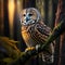 Long-eared owl (Asio otus) sitting on a branch generative AI
