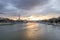 Long exposure of amazing sunset in Paris, with Seine river, Pont Alexandre III and Eiffel tower