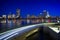 Long exposure of Boston skyline at night with Charles river and Memorial drive