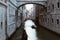 Long exposure of the Bridge of Sighs with blurred gondolas in Venice, Italy grand canal