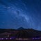 Long exposure capture of star trails above the Bromo Volcano