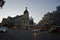 long exposure of car tracks and emblematic building of the gran via in madrid, city center