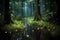 long exposure of fireflies dancing above swamp plants