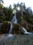 Long exposure of hidden secret spot waterfall in Orrido dello Slizza Gailitz canyon gorge near Tarvisio Italy alps