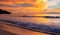 Long exposure horizontal photo in the beach of waves and dramatic sky during sunset in Borneo