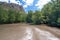 Long exposure image of the Ebro river canyon in the province of Burgos Spain, with the flow of water with silk affection