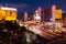 Long exposure of the intersection Strip/East Flamingo Road in Las Vegas