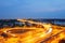 Long exposure light road on expressway with Nonthaburi Mahajetsadabadin Bridge at sunset