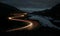 Long exposure of light trails from cars on a highway at night, Ai Generated