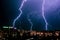 Long exposure low light lightning storm bad weather in Unirii Boulevard