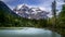 Long Exposure makes the Robson River look smooth with in the background the clear peak of Mount Robson