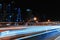 Long exposure of moving cars on night road in Dubai