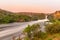 Long exposure of the Murchison waterfall on the Victoria Nile at sunset, Uganda.