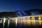 Long exposure of night illuminations on the Togetsu Bridge and mountains during Arashiyama Hanatouro festival in Kyoto