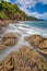 Long exposure, pacific ocean waves on rock in Playa Ocotal, El Coco Costa Rica