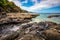 Long exposure, pacific ocean waves on rock in Playa Ocotal, El Coco Costa Rica