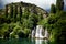 Long exposure panorama of waterfalls of the Krka river in Krka national park in Croatia