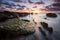 Long exposure photo at sunset at Barrika beach