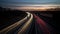 Long exposure photo of traffic on the move at dusk on motorway, generative ai