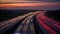 Long exposure photo of traffic on the move at dusk on motorway, generative ai