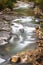 Long exposure photograph of a river in the council of Aller in Asturias.The photo is shot in vertical format and the water appears