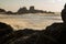 Long exposure photograph of the tide hitting the rocks of Guincho beach, Santa Cruz