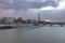 Long exposure photography of sunset in Paris in a cloudy day, with Seine river and Eiffel tower