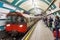 Long exposure photography of a train arriving to a underground platform at Russell Square metro subway